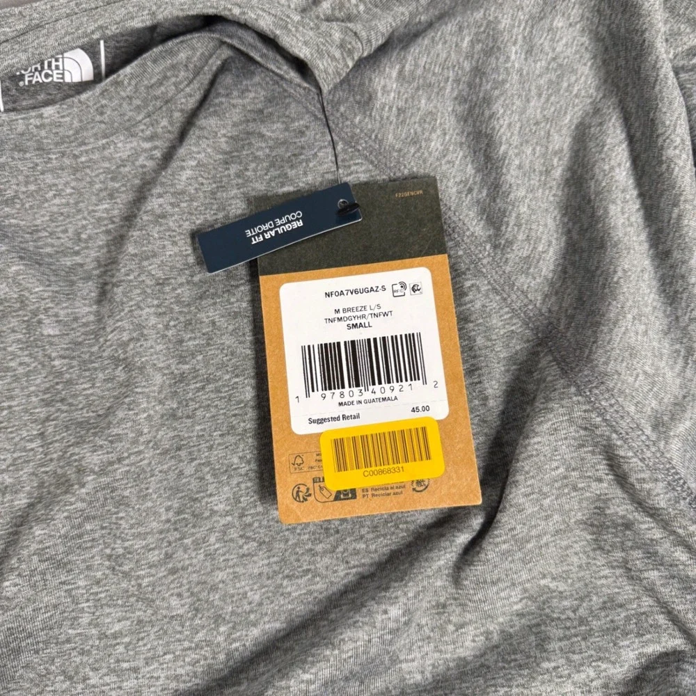 The North Face Breeze Shirt Men Small Grey Long Sleeve FlashDry Gym Hiking Train